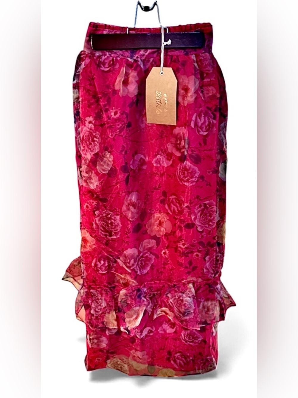Floral Pink Ruffle Maxi Skirt